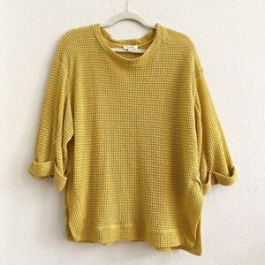 Umgee Women’s Tunic Top Yellow Waffle Knit Cuffed Sleeve Boho‎ Small